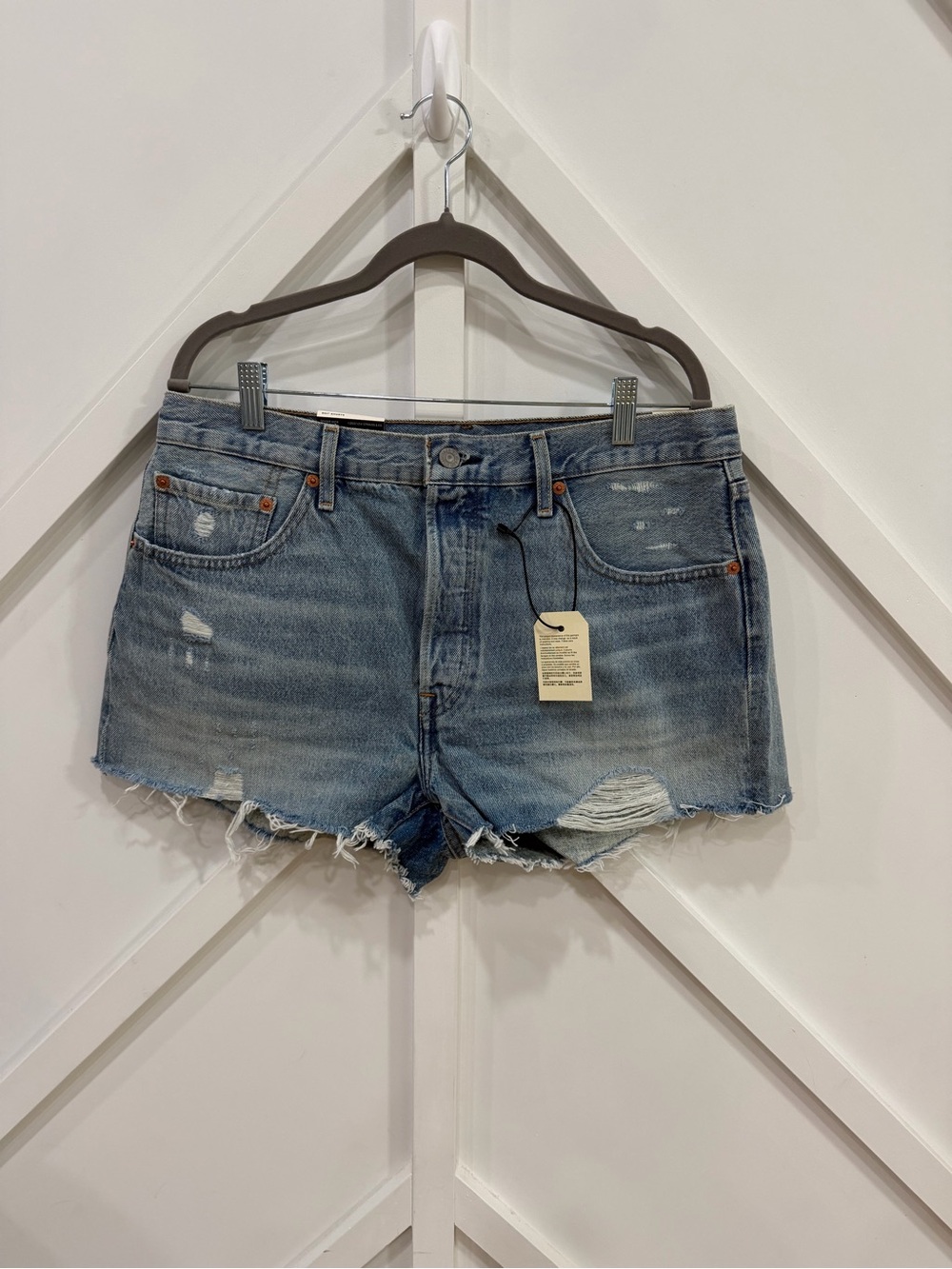 Levi's 501 Light Blue Distressed Denim Shorts - Picture 2 of 8